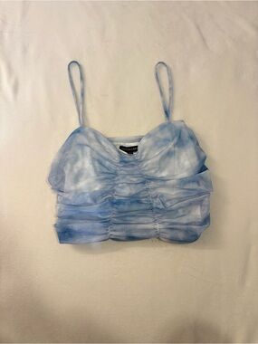 Blue Tie-Dye Mesh Crop Top